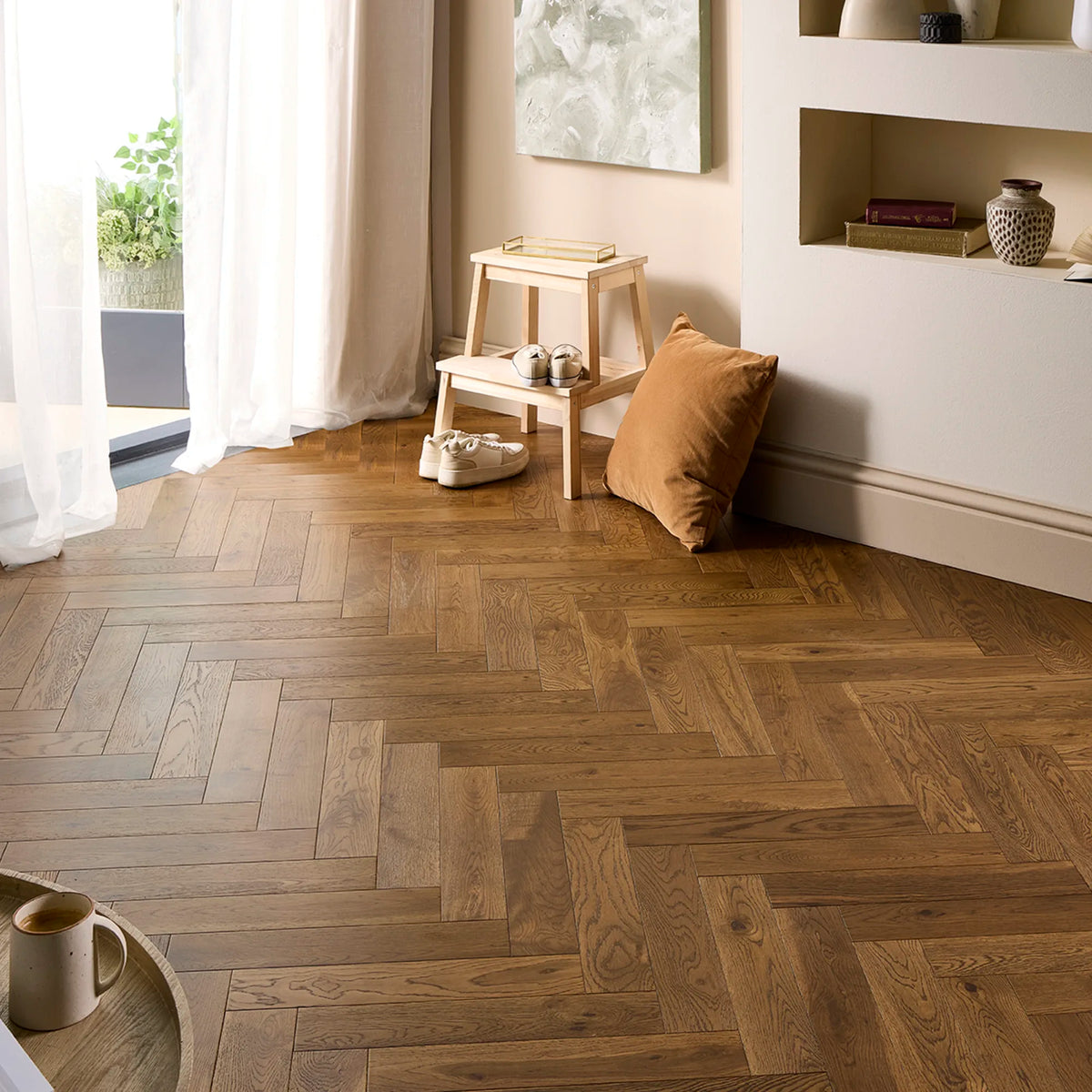 Double Smoked & Brushed UV Laquered Herringbone Solid Wood
