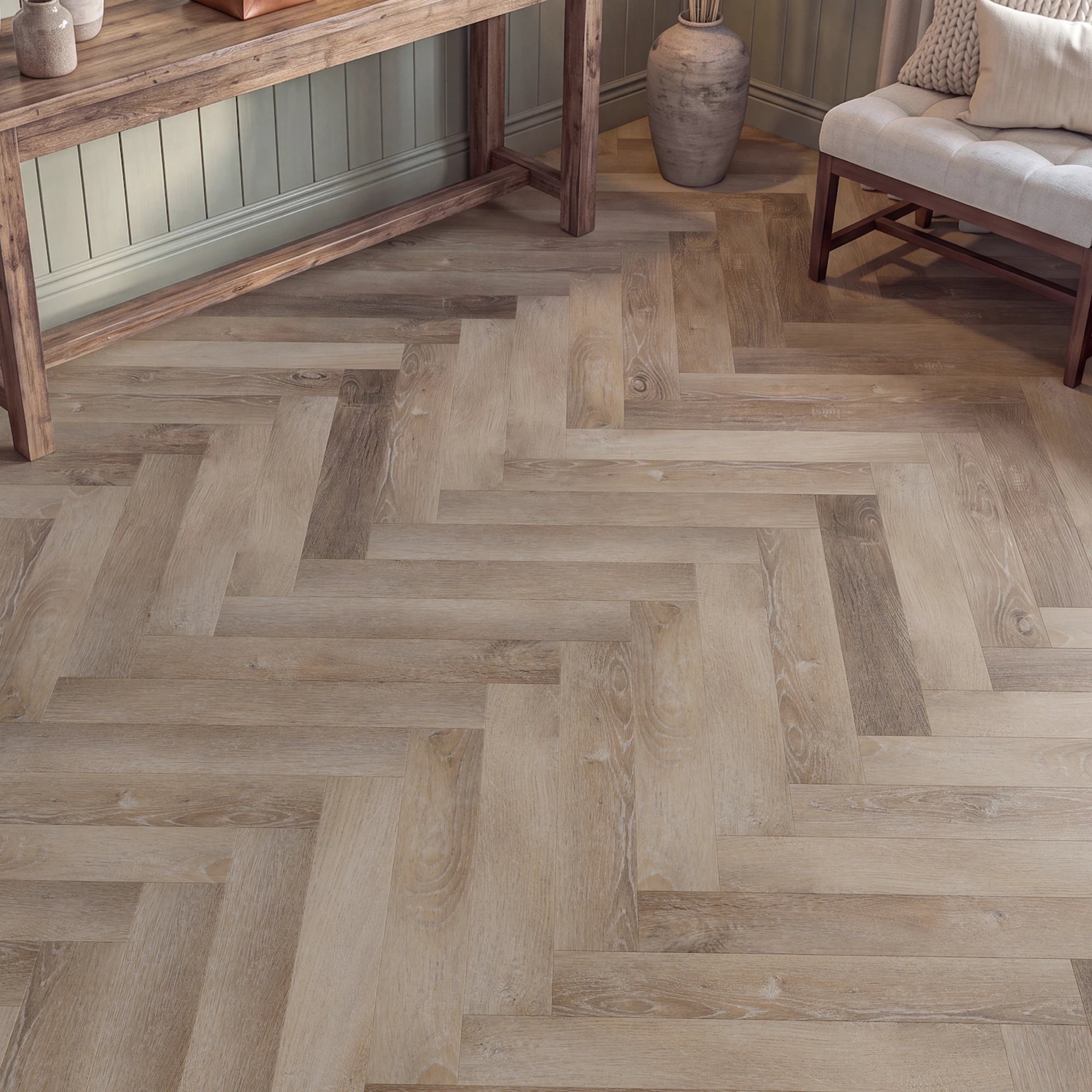 Golden Oats Herringbone Glue Down LVT