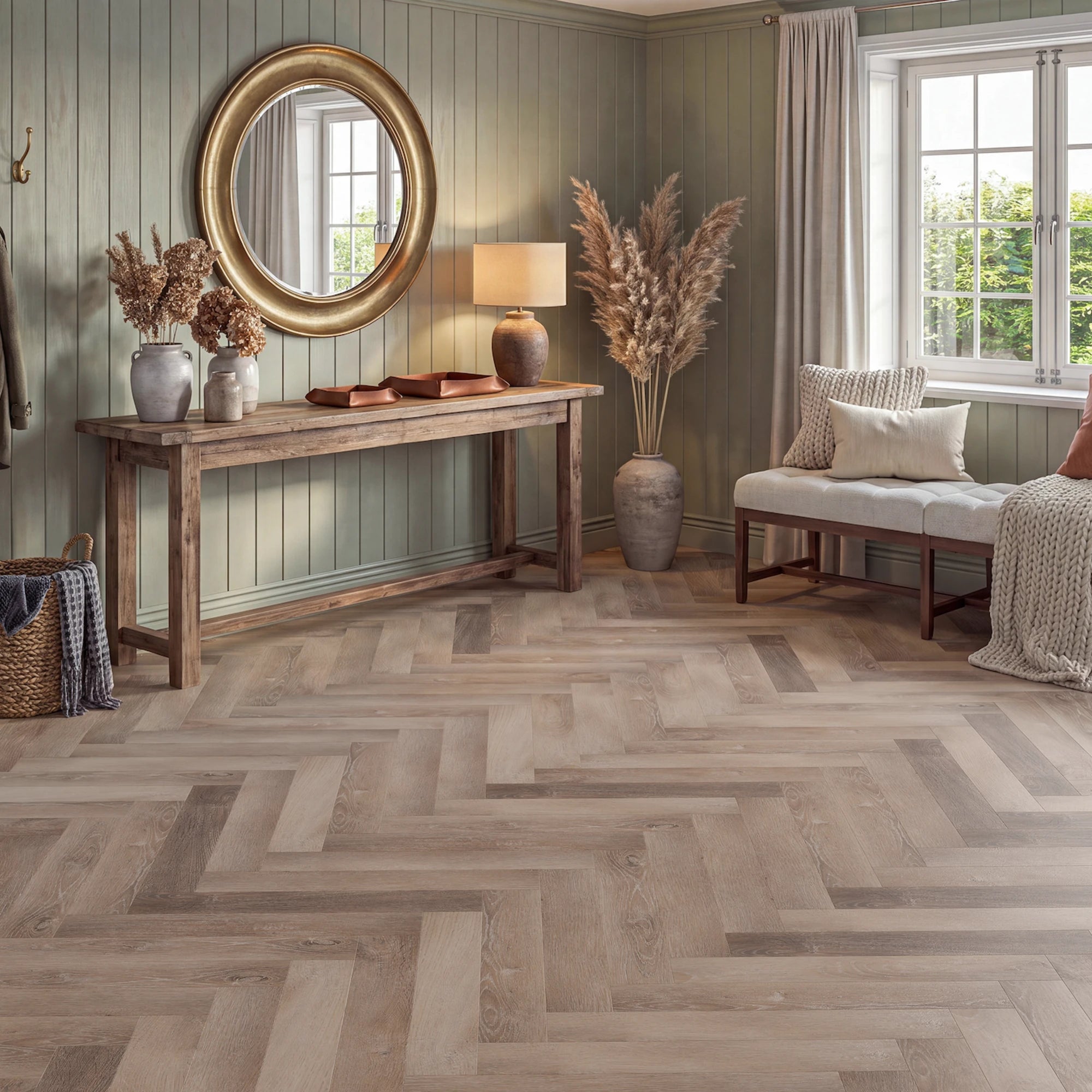 Golden Oats Herringbone Glue Down LVT