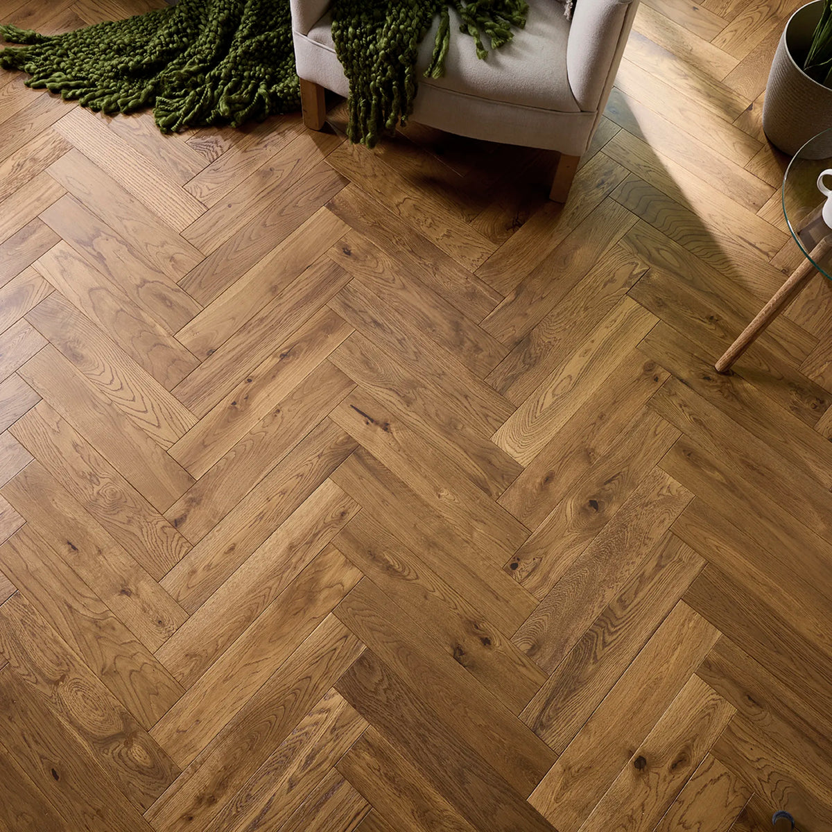 Smoked Brushed & Lacquered Herringbone Solid Wood