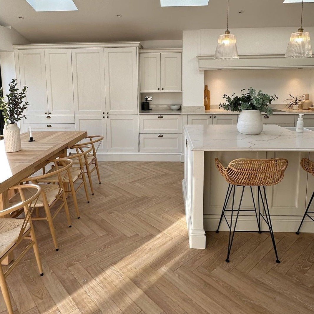 Desert Oak 12mm Herringbone Laminate - Floor Street