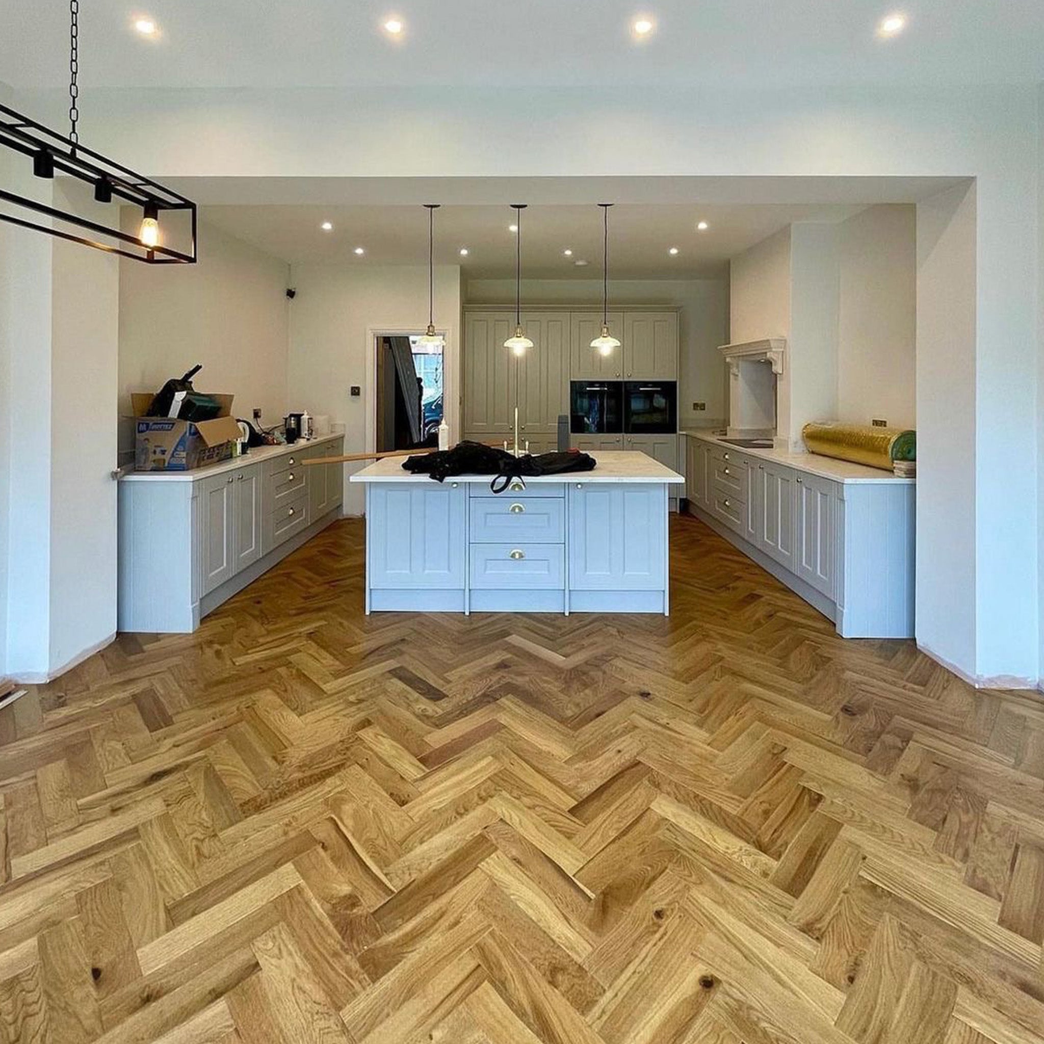Light Golden Brushed & UV Lacquered 15/4 x 90mm Herringbone Engineered