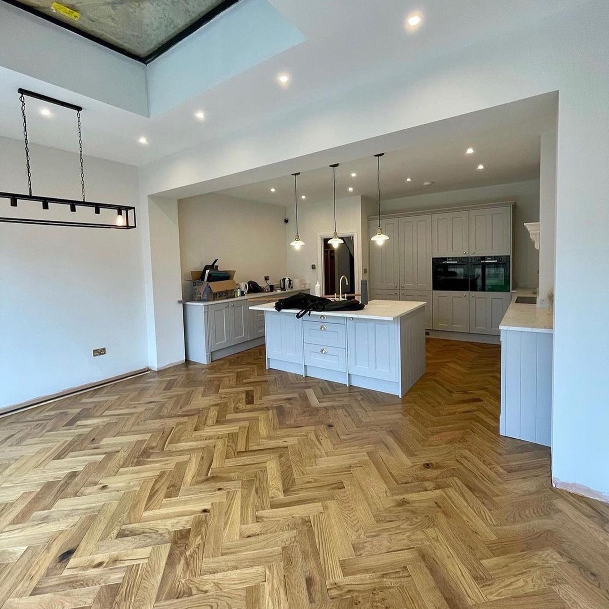 Light Golden Brushed & UV Lacquered 15/4 x 90mm Herringbone Engineered