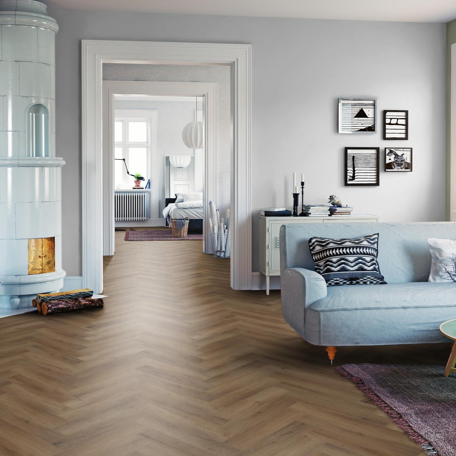 Uni Oak Herringbone Waterproof Click Vinyl - Floor Street