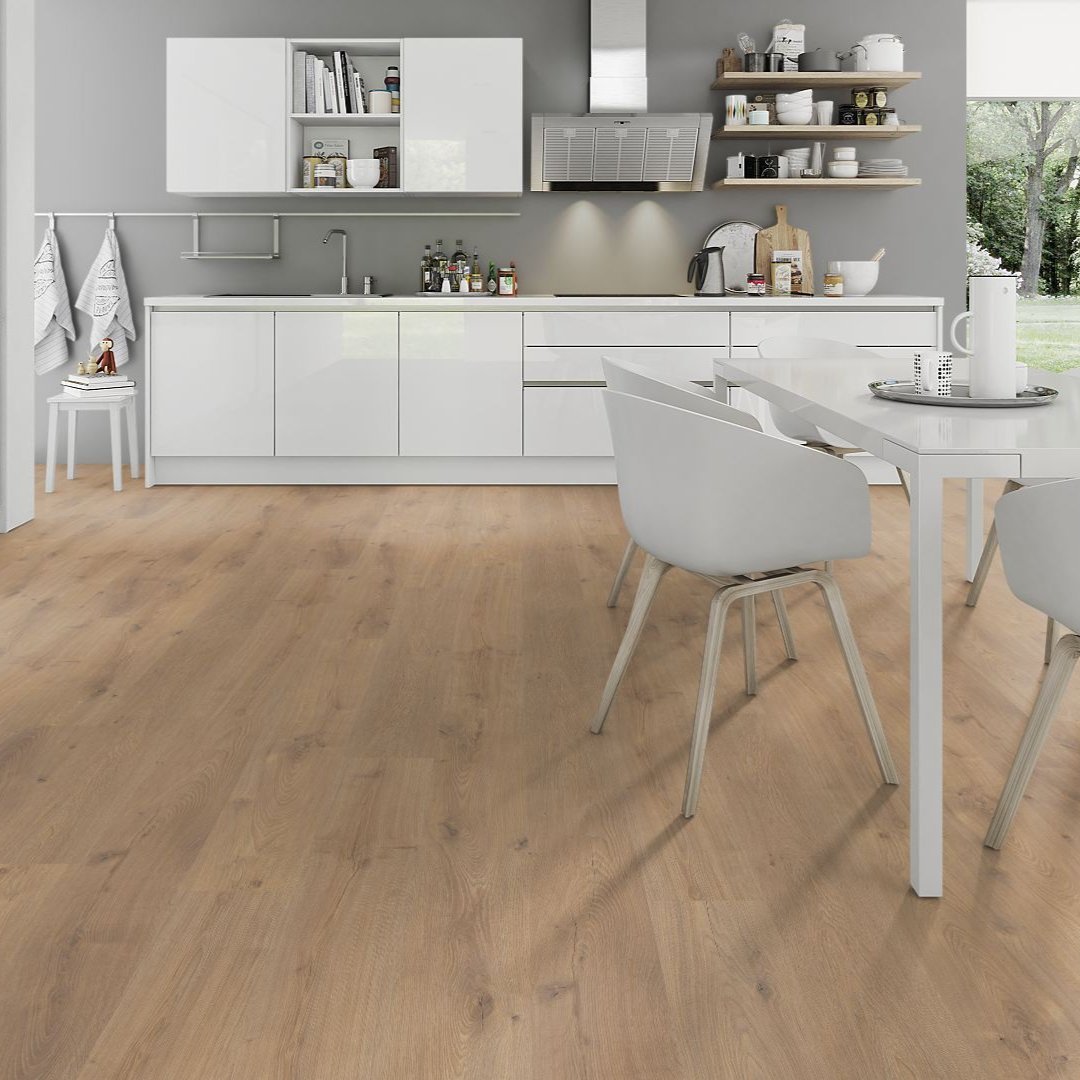 Warm Sand Oak 12mm Straight Laminate - Floor Street
