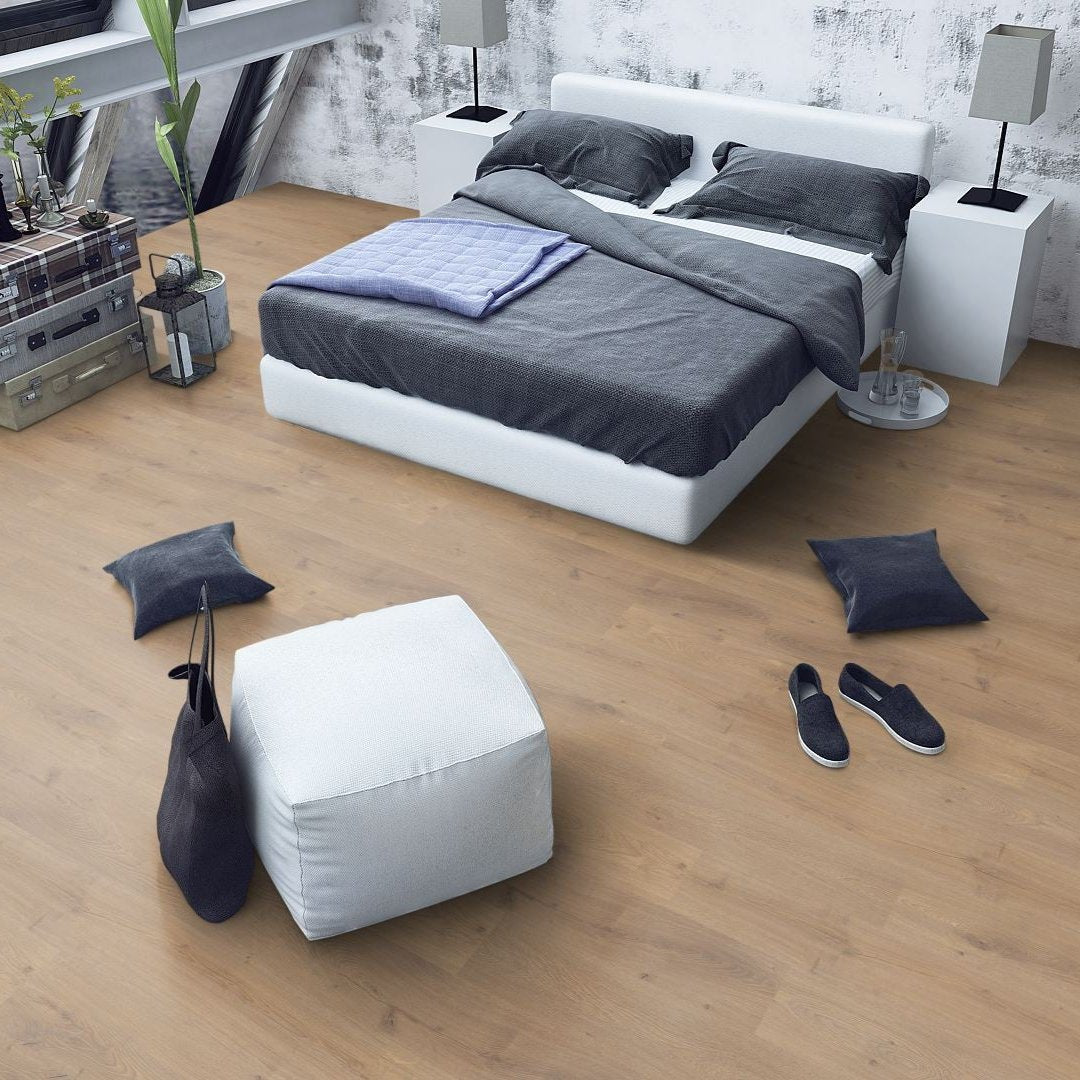 Warm Sand Oak 12mm Straight Laminate - Floor Street