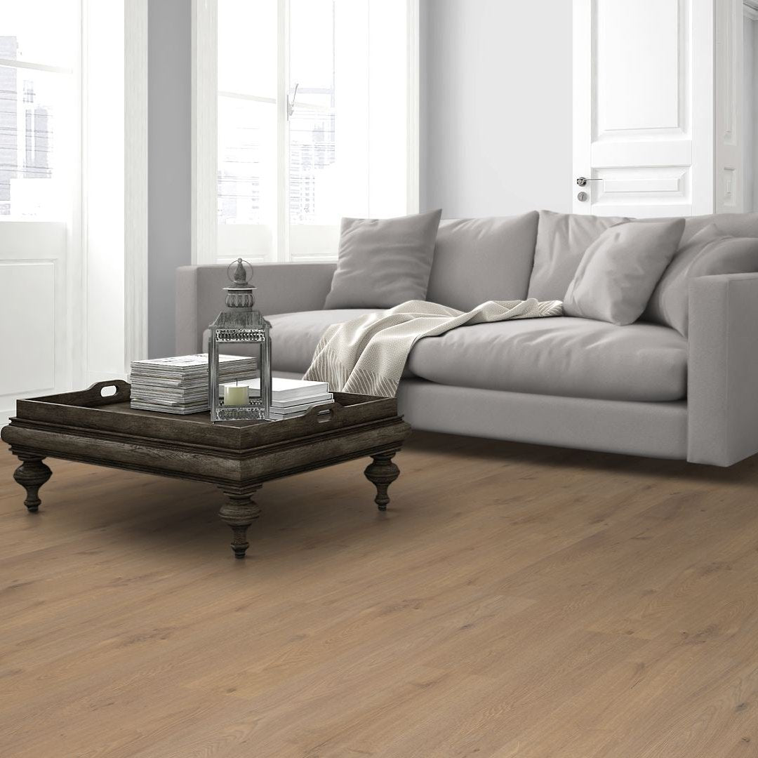 Warm Sand Oak 12mm Straight Laminate - Floor Street