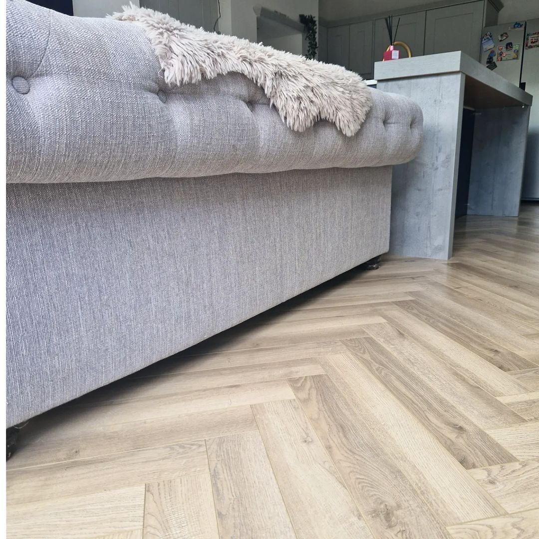 Greige Oak 12mm Herringbone Laminate