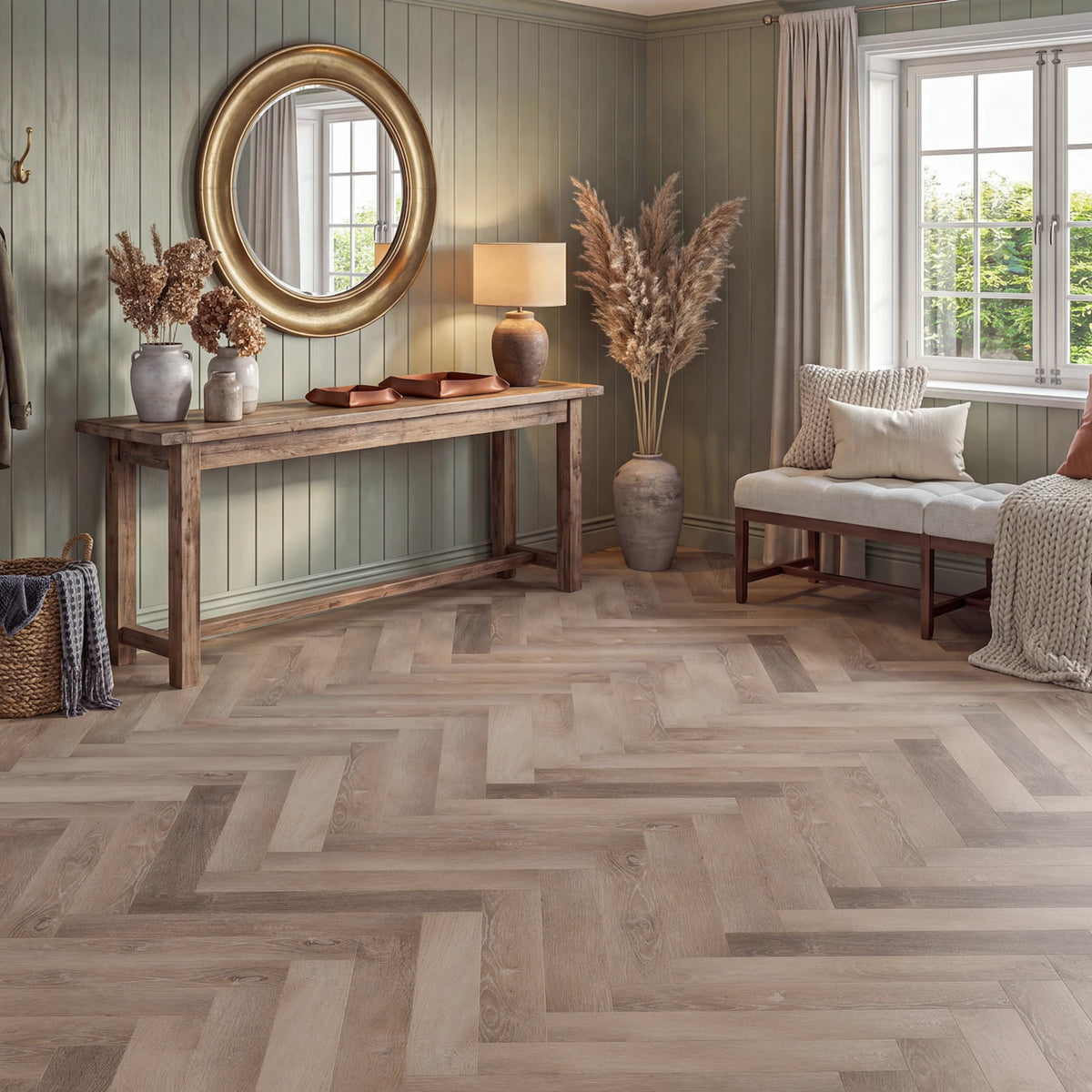 Golden Oats Herringbone Glue Down LVT