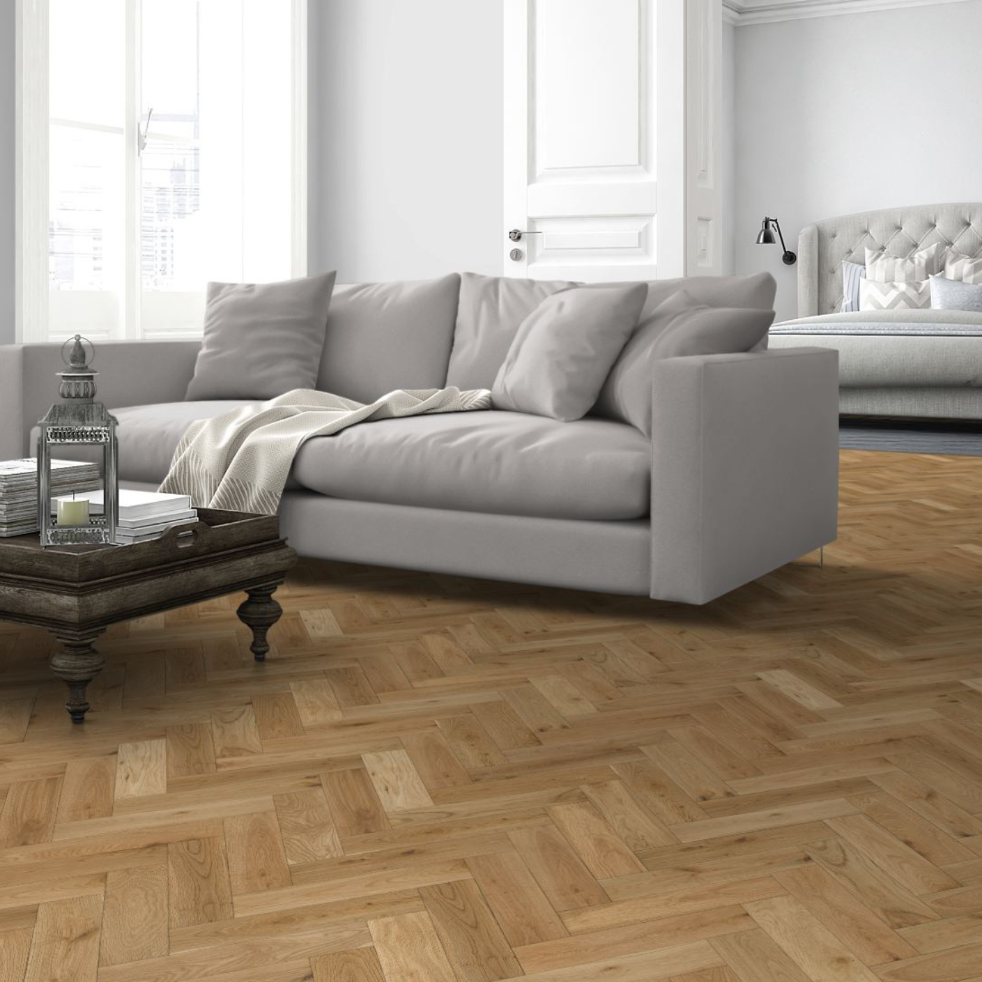 Honey Oak Brushed & Matt Lacquered 15/4 x 90mm Herringbone Engineered