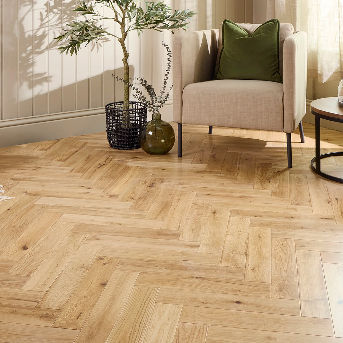Solid Oak Laquered Herringbone Solid Wood