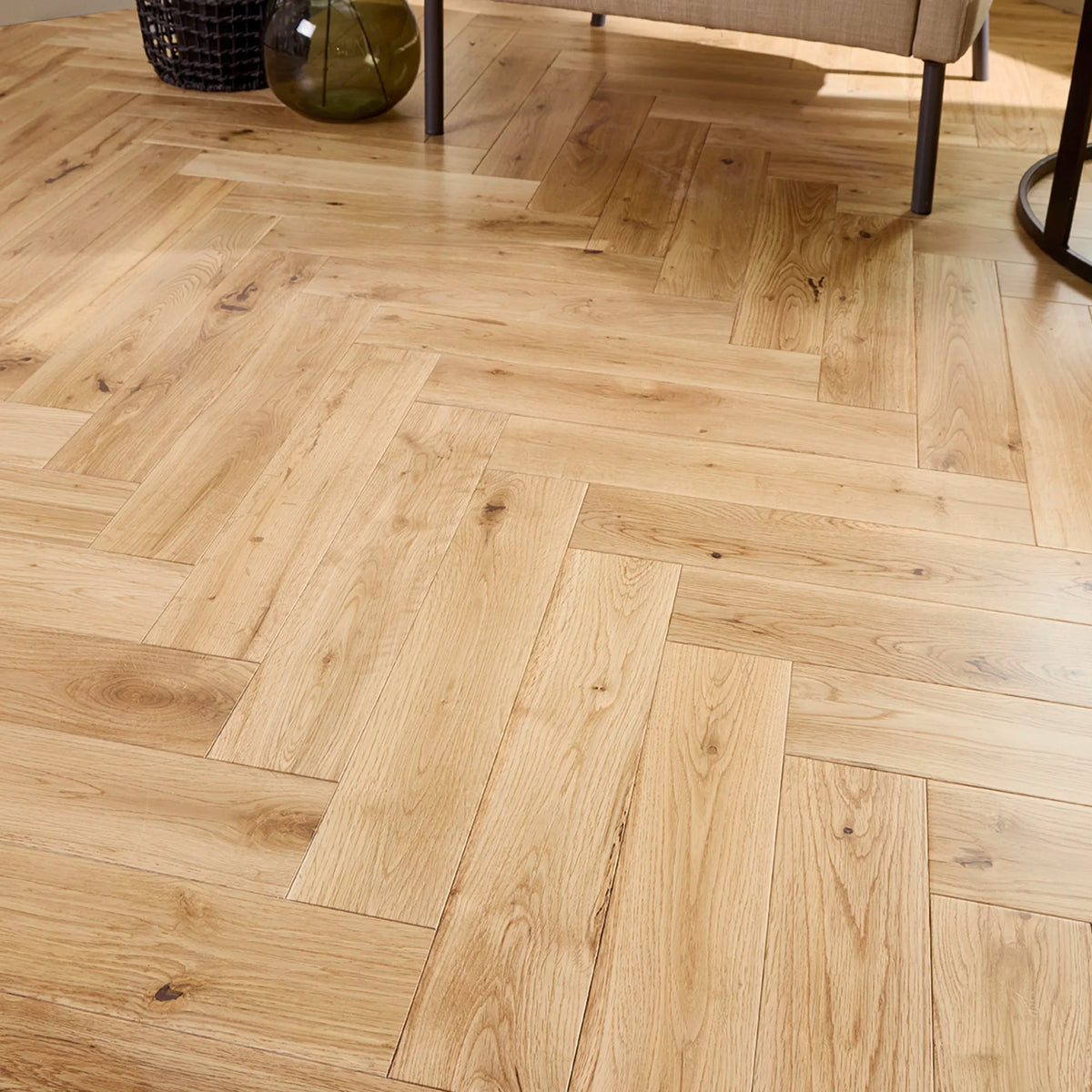 Solid Oak Laquered Herringbone Solid Wood
