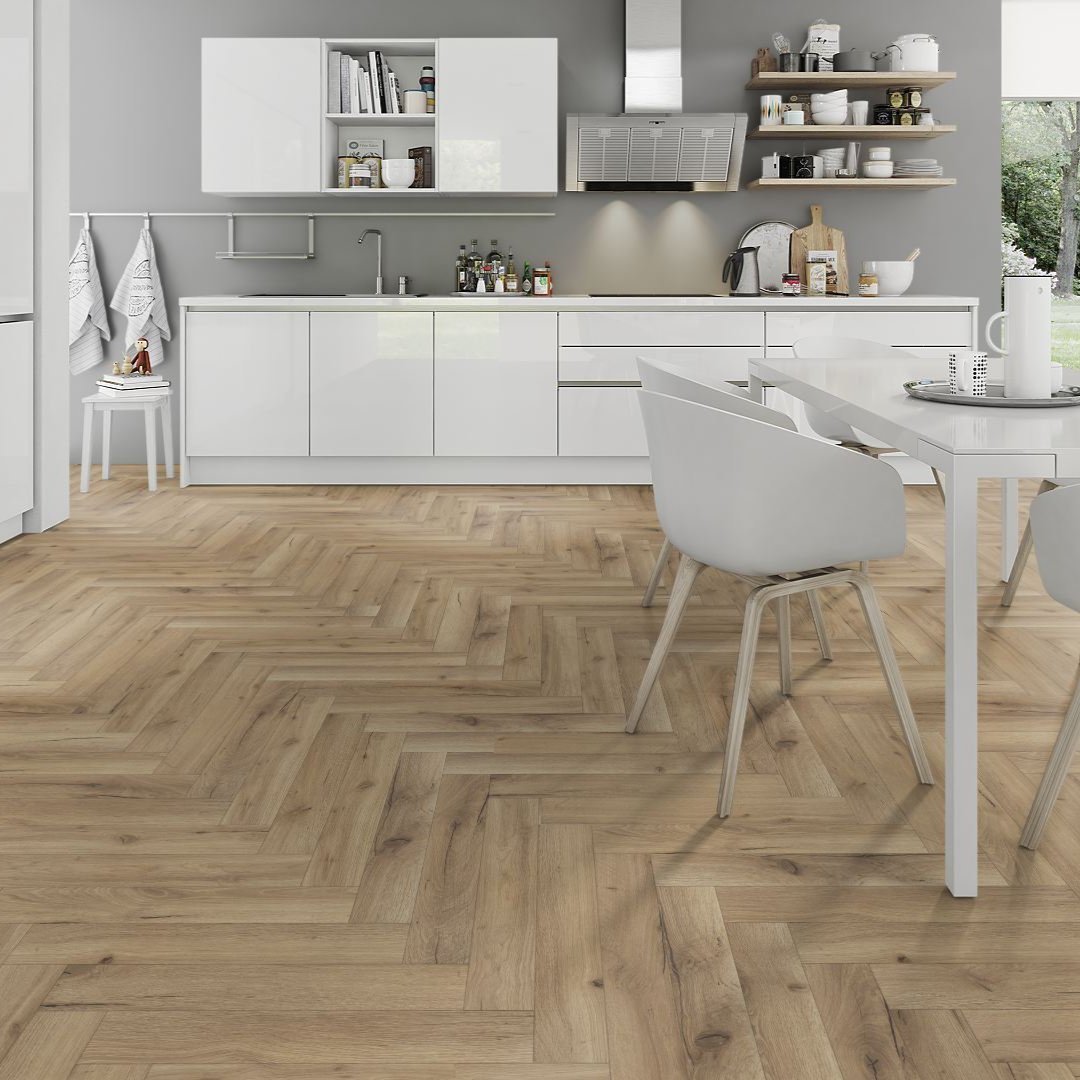 Angel Oak 12mm Herringbone Laminate - Floor Street