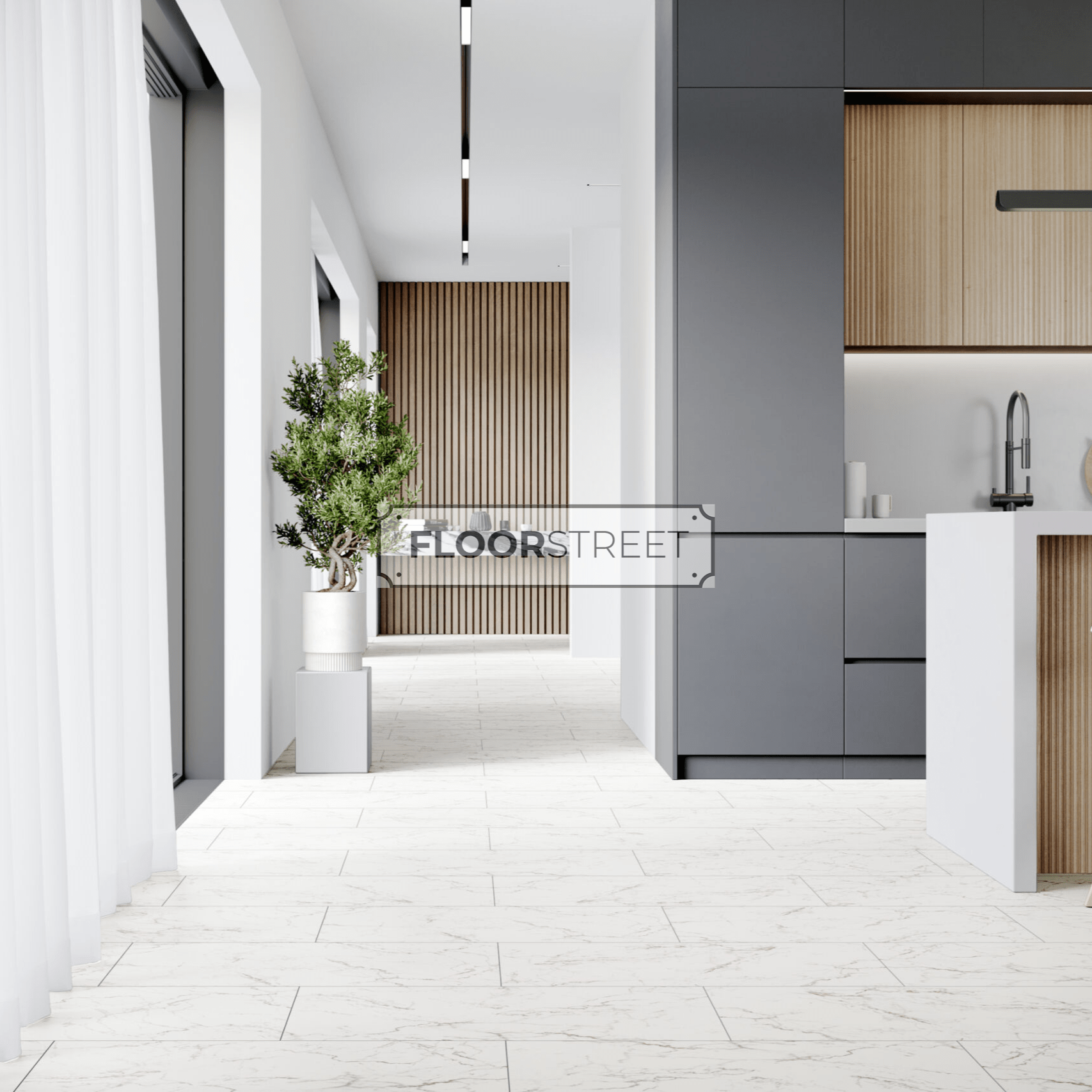 Carrera Marble High Gloss 6mm Tile Effect Waterproof Click Vinyl - Floor Street