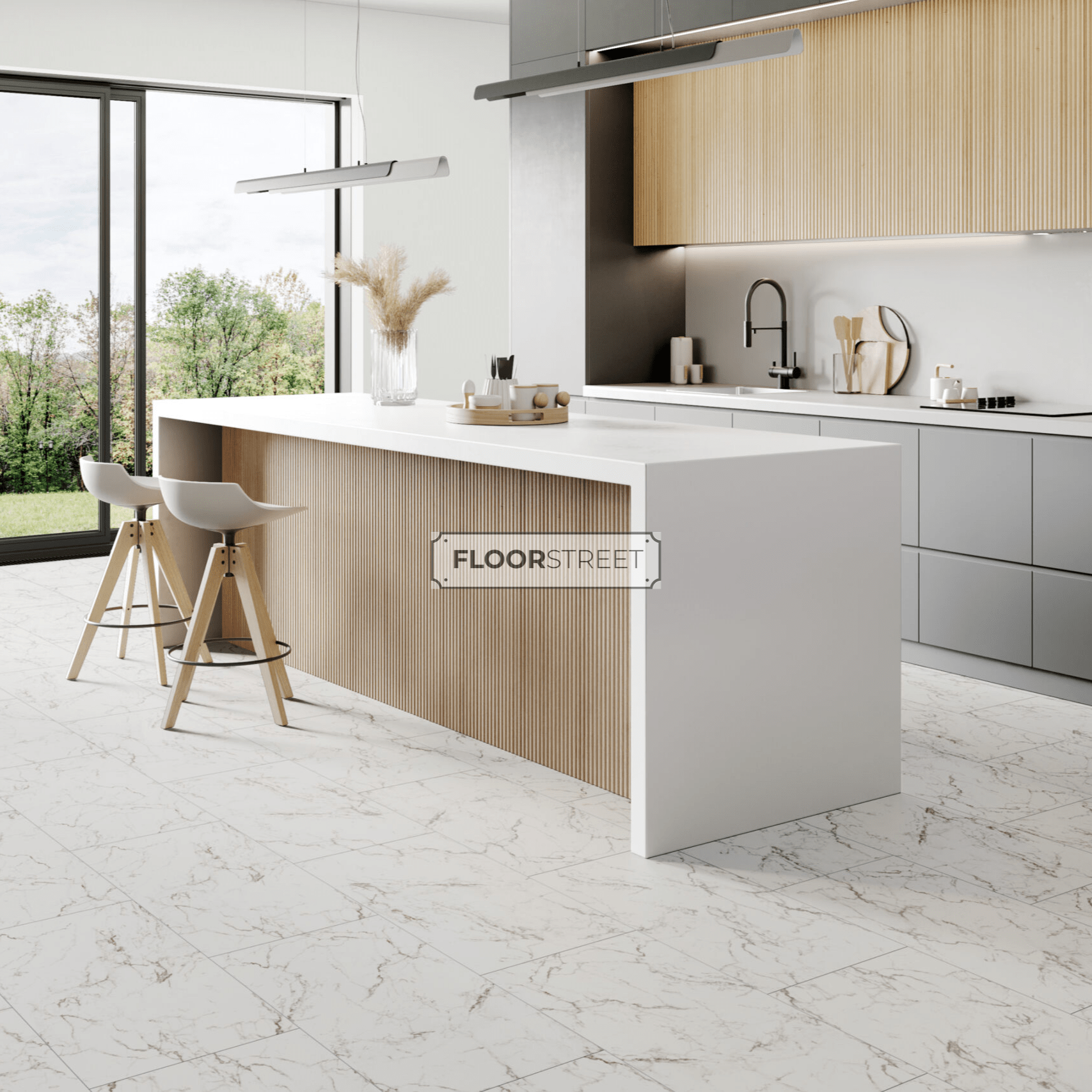 Carrera Marble High Gloss 6mm Tile Effect Waterproof Click Vinyl - Floor Street