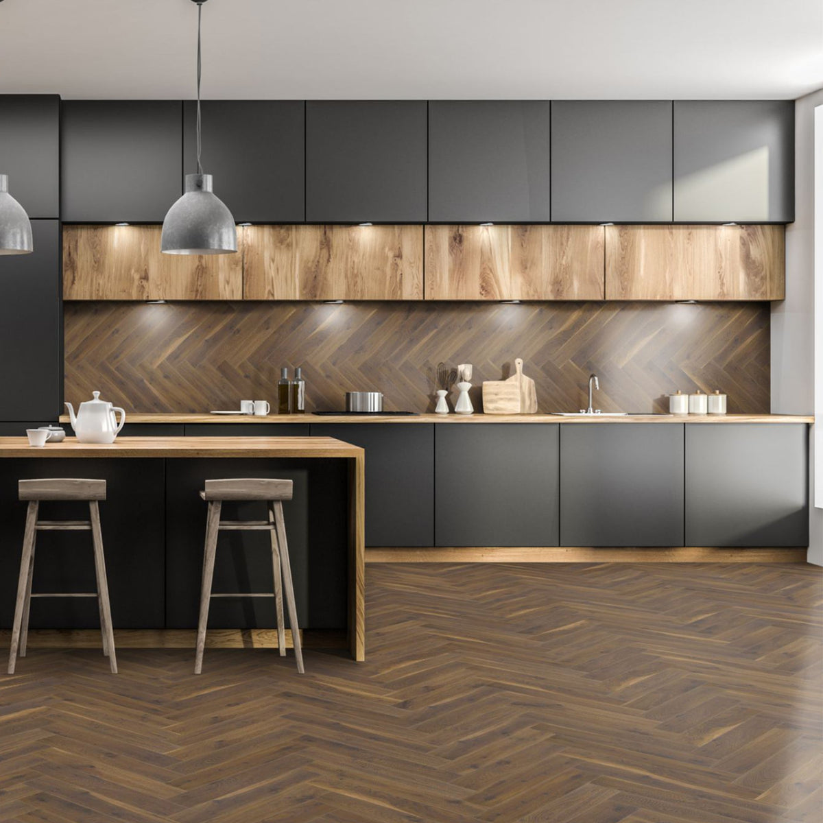 Chocolate Oak 12mm Herringbone Laminate - Floor Street