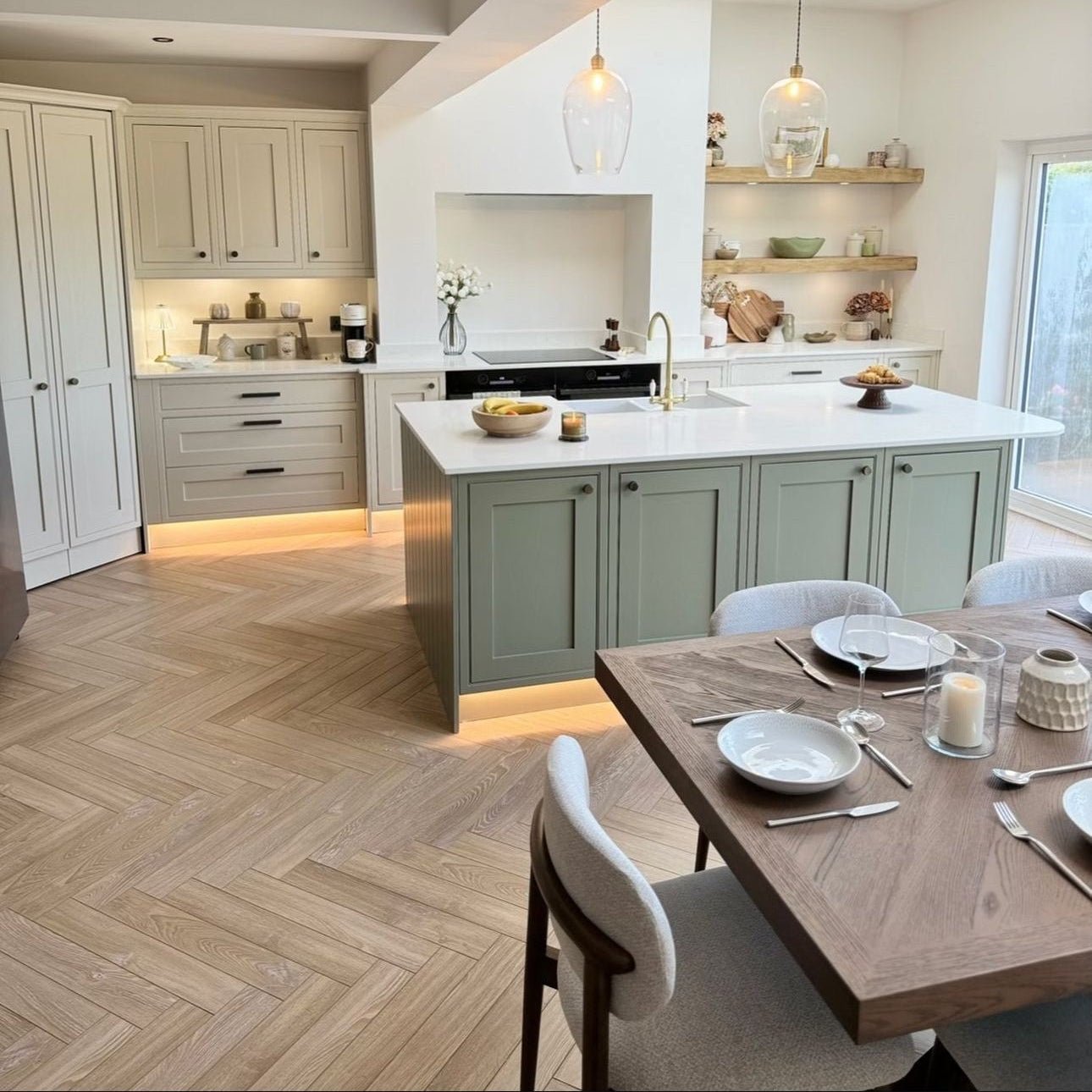 Desert Oak 12mm Herringbone Laminate - Floor Street