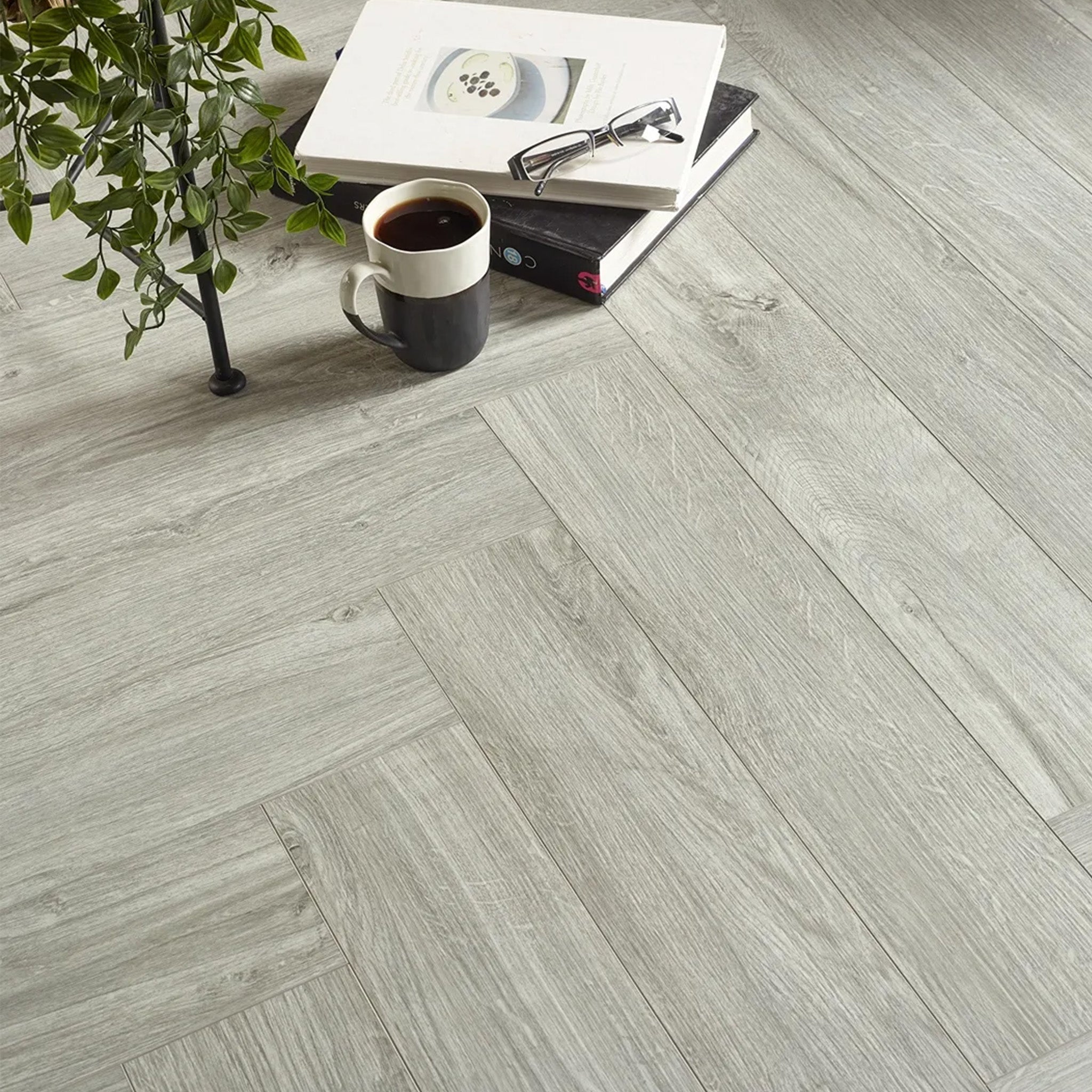 Hydro Loc Light Grey 6mm Herringbone Waterproof Click Vinyl - Floor Street