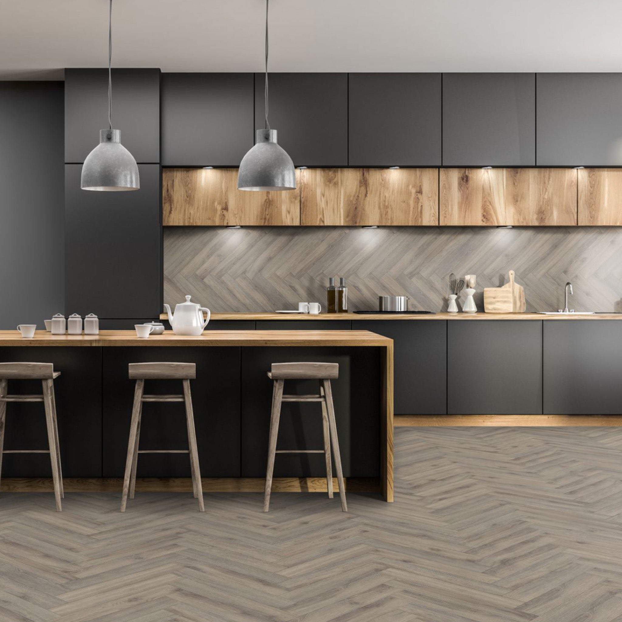 Midnight Oak 12mm Herringbone Laminate - Floor Street