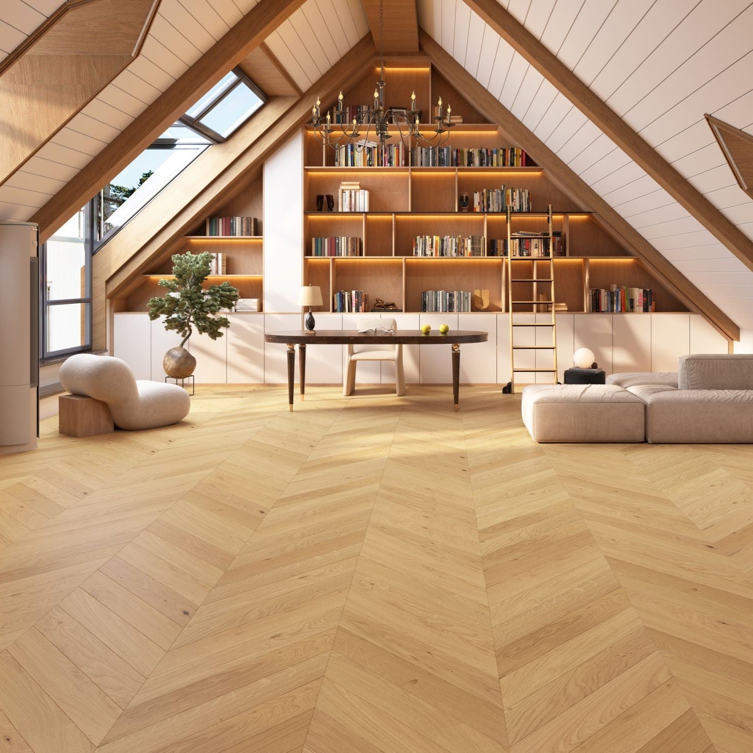 Natural Oak 14/3 x 90mm Chevron Engineered - Floor Street