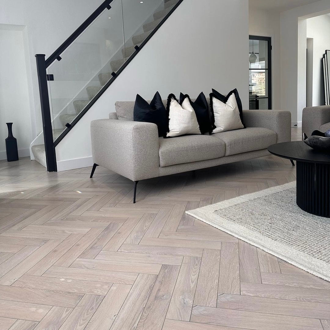 Pearl Oak 12mm Herringbone Laminate - Floor Street