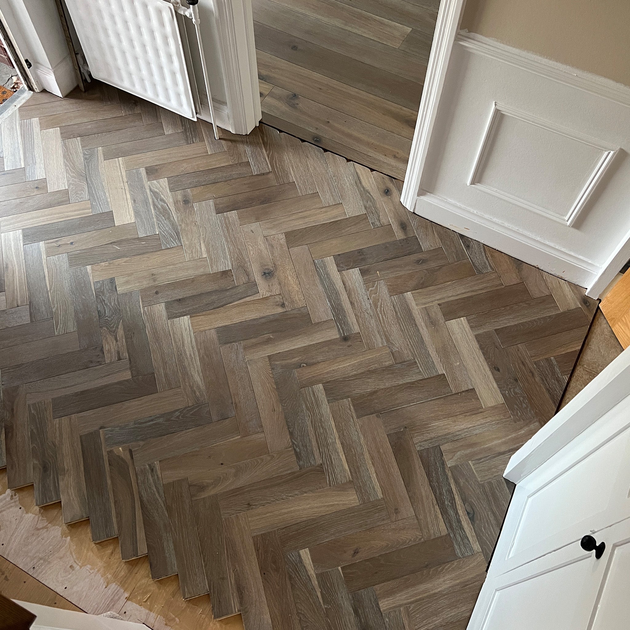 Smoked Grey Brushed & Oiled 15/4 x 90mm Herringbone Engineered