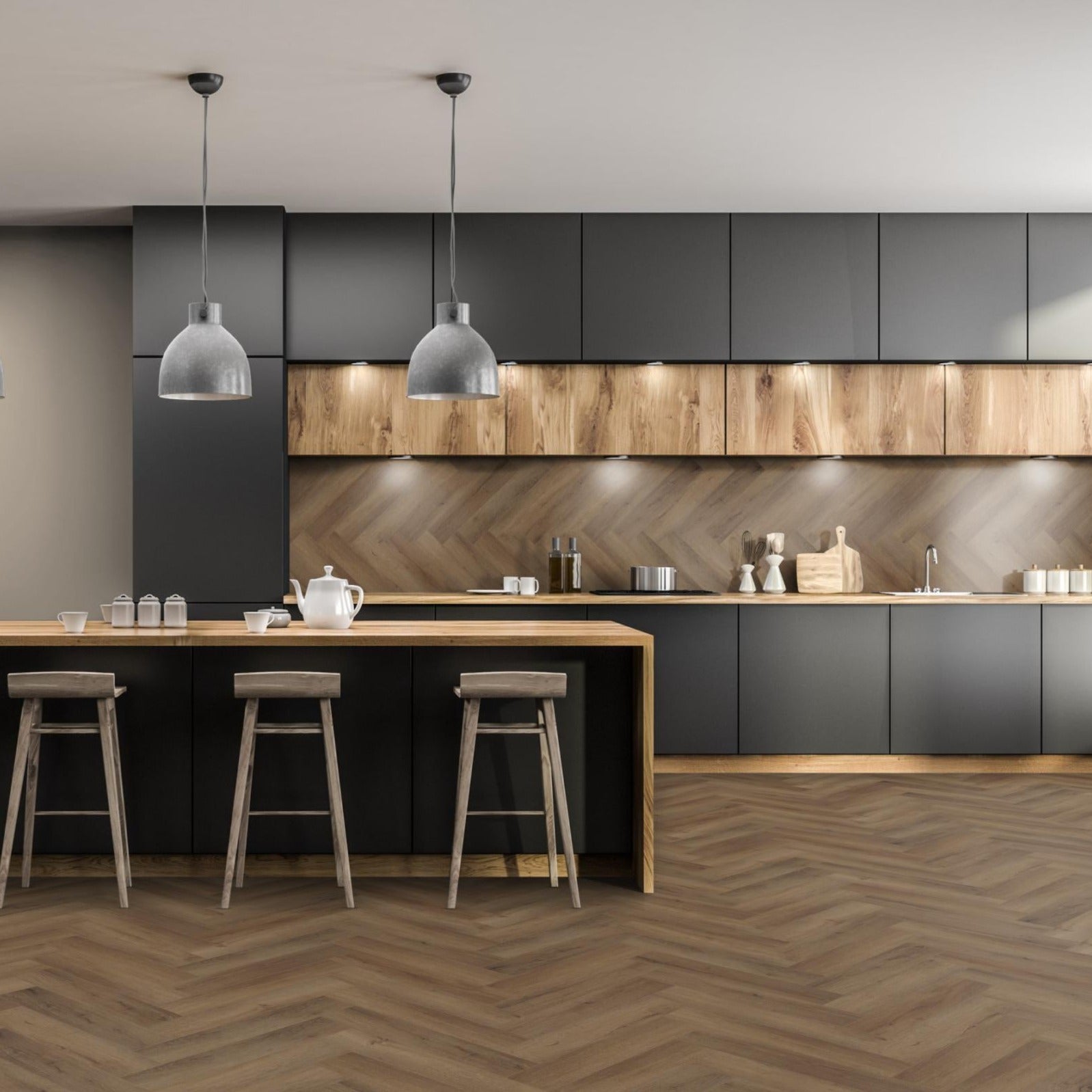 Uni Oak Herringbone Waterproof Click Vinyl - Floor Street
