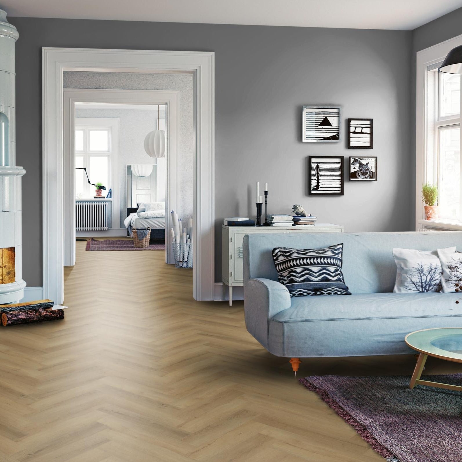 Waffle Oak Herringbone Waterproof Click Vinyl - Floor Street