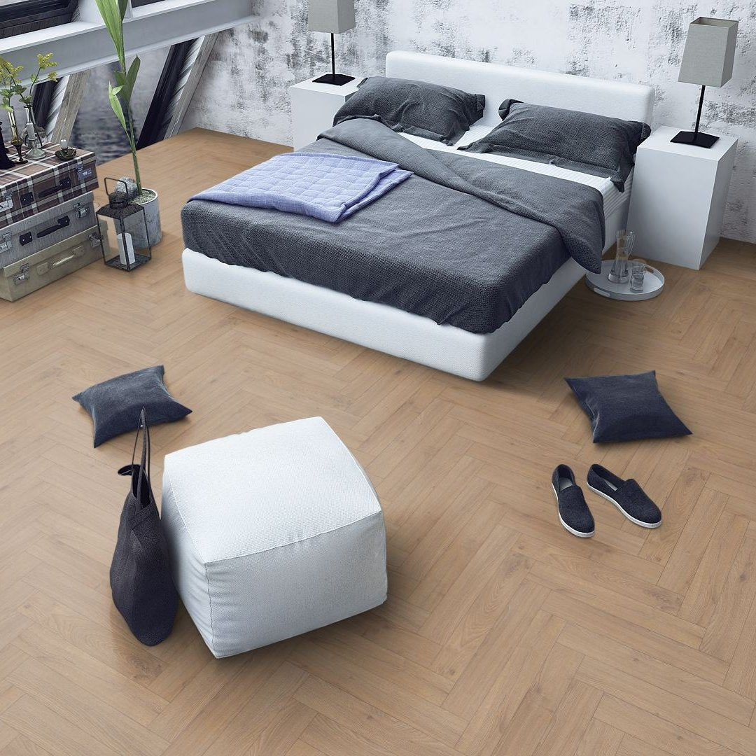 Warm Sand Oak 12mm Herringbone Laminate - Floor Street