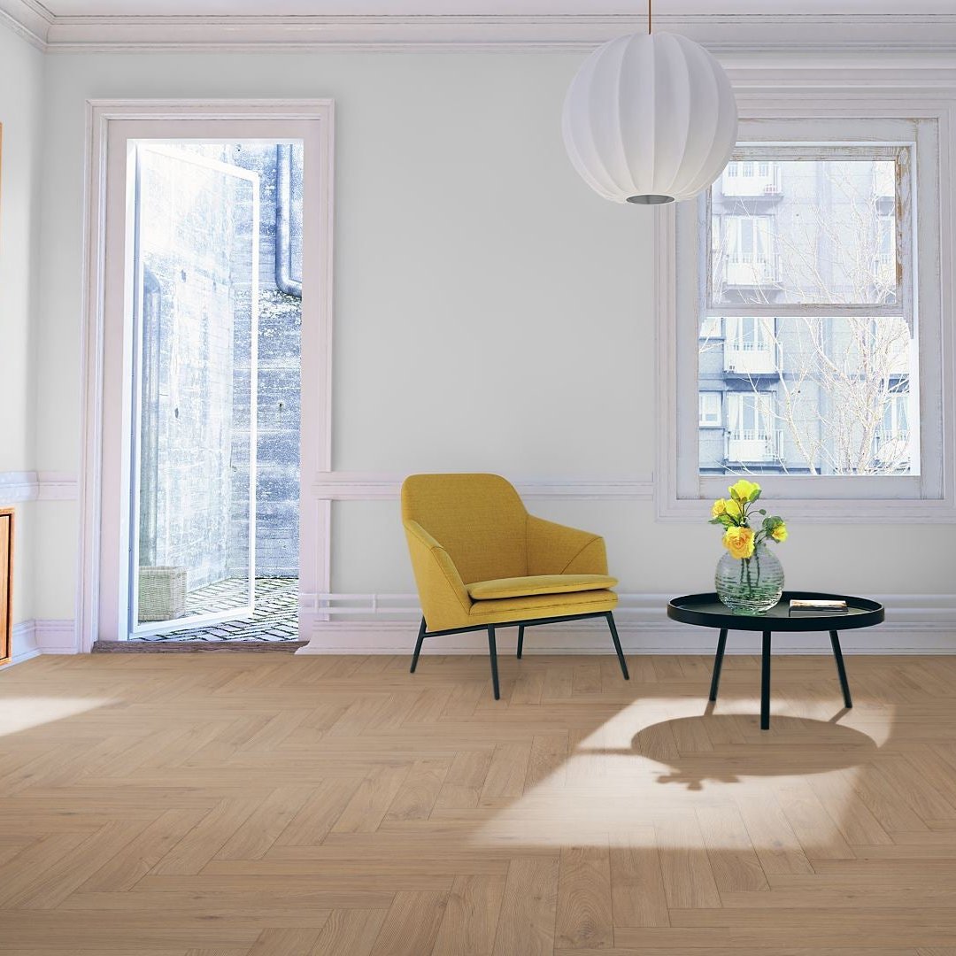 Warm Sand Oak 12mm Herringbone Laminate - Floor Street