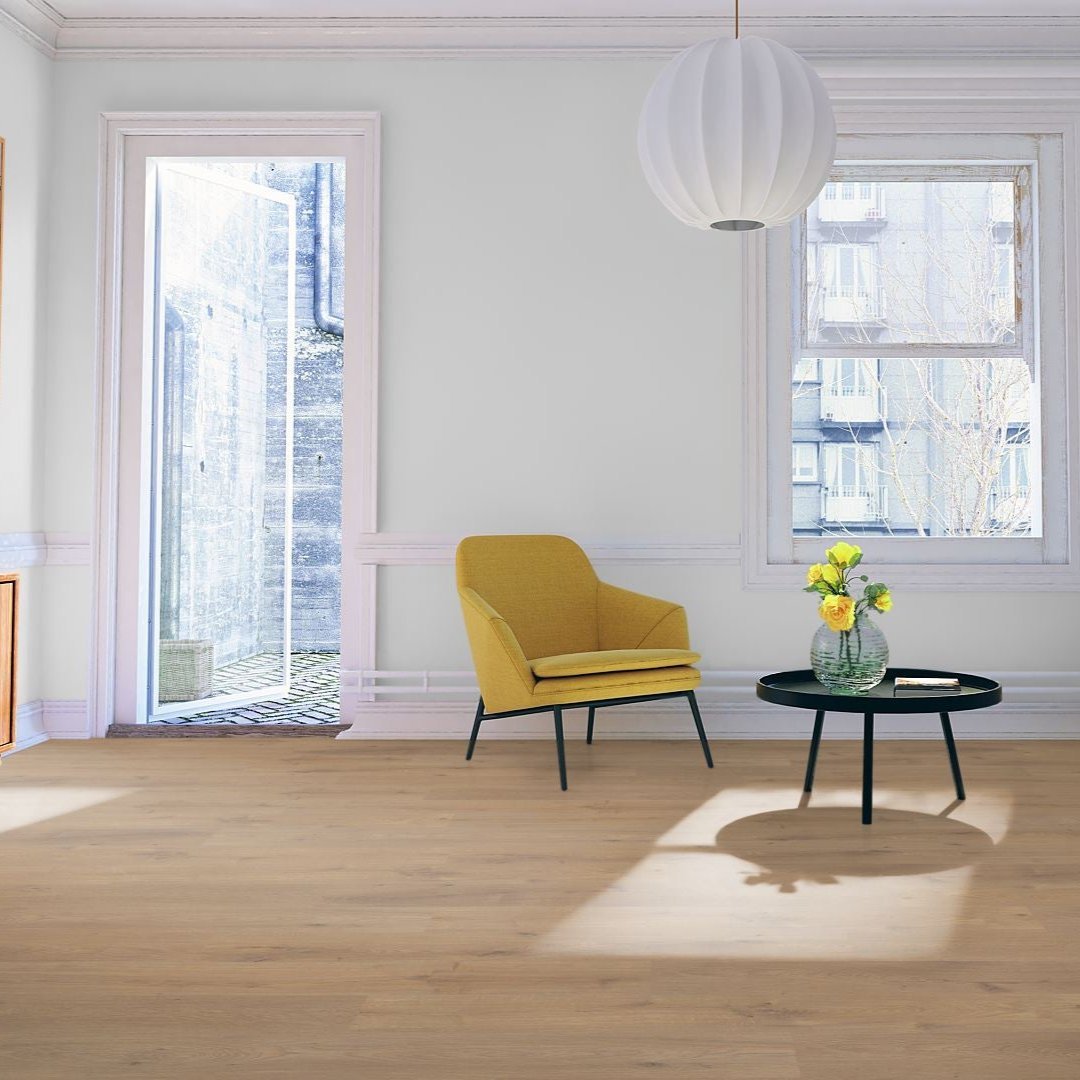 Warm Sand Oak 12mm Straight Laminate - Floor Street